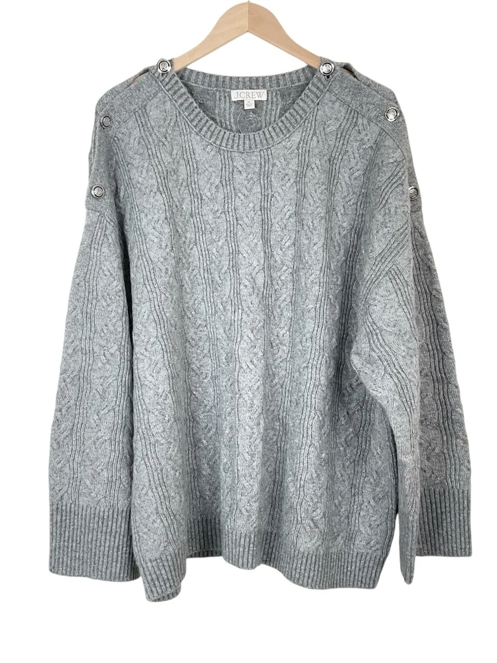 J. Crew Cable Knit Sweater With Buttons In Super Soft Yarn Gray 3X